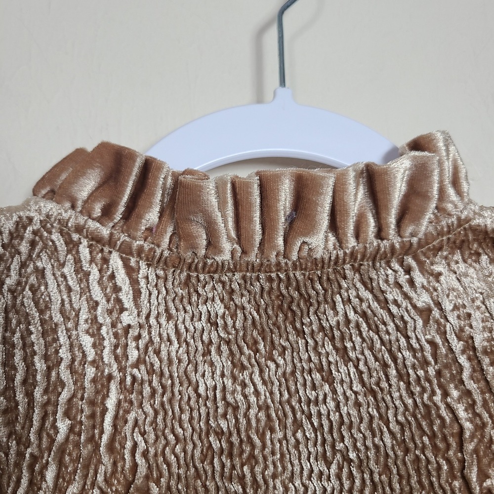 Chicos Gold Keily Crinkle Velvet Ruffled Jacket S Romantic Victorian Regencycore - Picture 9 of 10